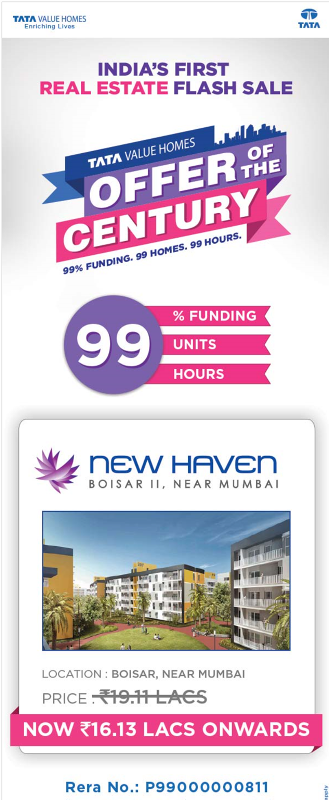 Tata Value Homes offer of the century at Tata New Haven Boisar II in Mumbai
