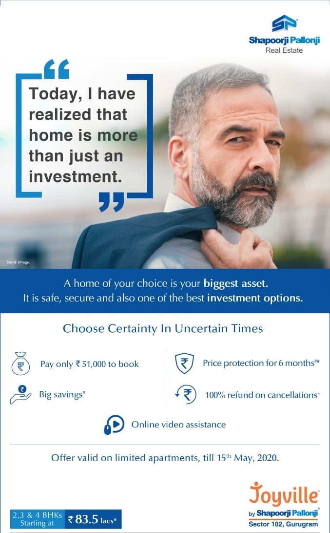 Pay only Rs 51,000 to book at Shapoorji Pallonji Joyville, Gurugram