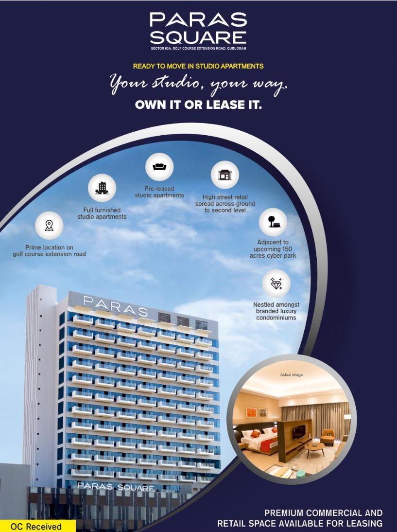 Paras Square - Ready to move in fully furnished Studio Apartments in Gurgaon