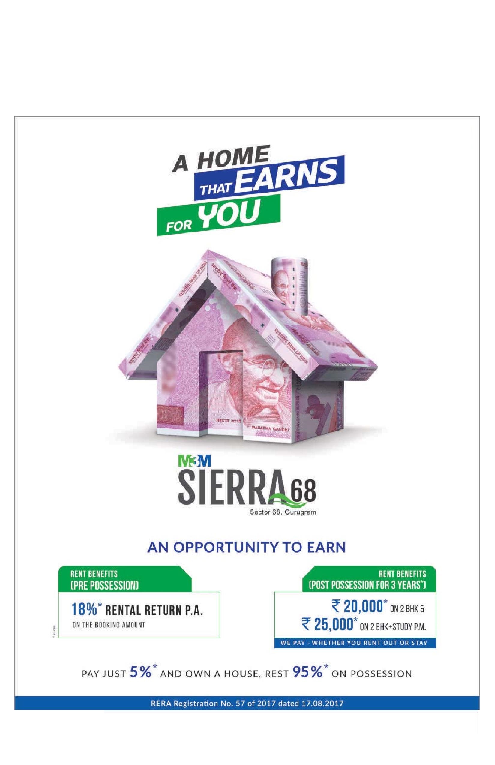 Pay just 5%  & rest 95% on possession at M3M Sierra in Gurgaon
