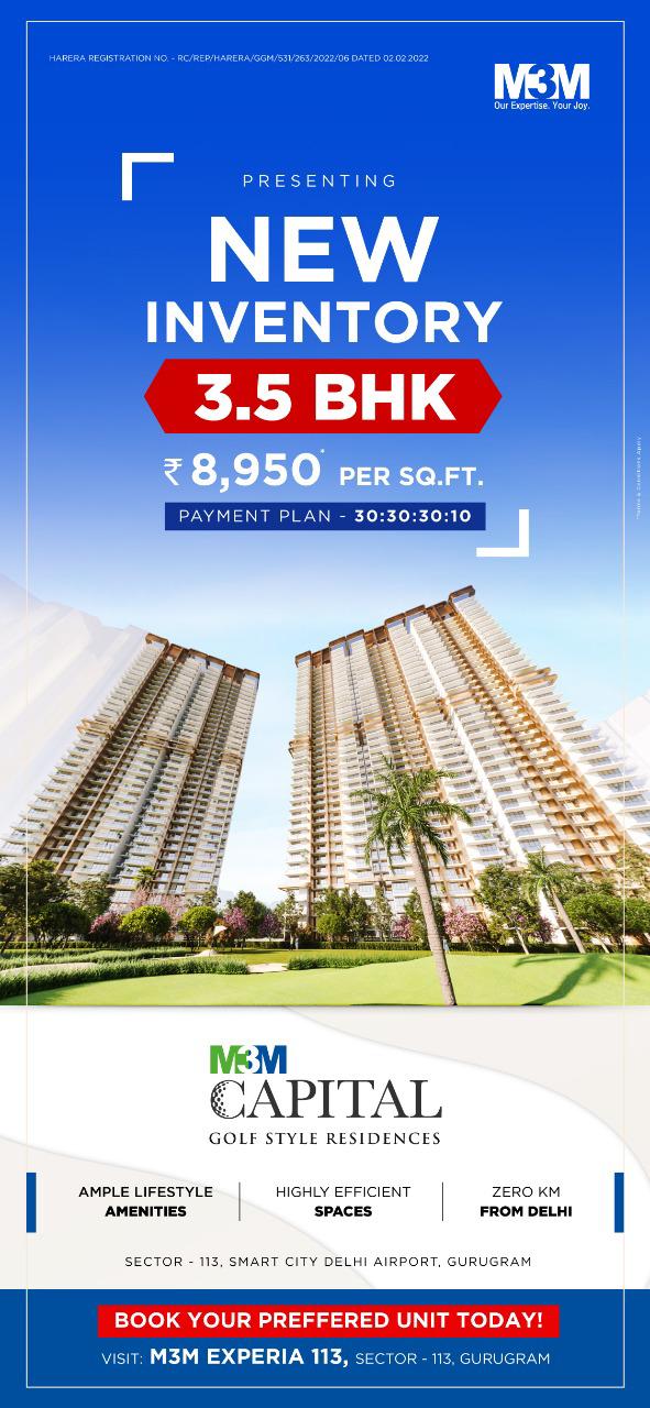 Presenting new inventory 3.5 BHK Rs 8950 per sqft at M3M Capital in Sector 113, Gurgaon