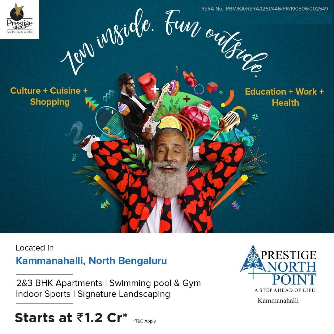 2, 3 BHK spacious apartment starting from Rs 1.2 Cr at Prestige North Point, Bangalore