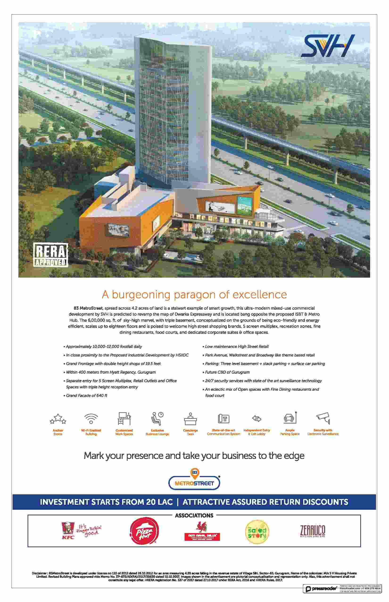 Make your presence & take your business to the edge at SVH 83 Metro Street in Gurgaon