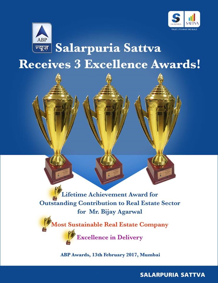 Salarpuria Sattva has received not one but three excellence awards at the ABP Awards in Mumbai