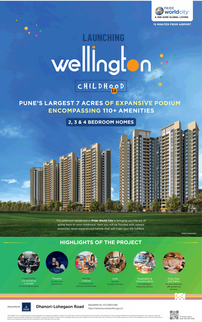 Book 2, 3 & 4 BHK homes price starting Rs 59 Lac at Pride Wellington, Pune