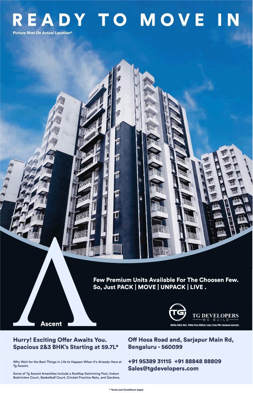 Hurry! Exiting Offer Await you 2 & 3 BHK Starting @ Rs 59.72* at TG Devlopers in Bengaluru