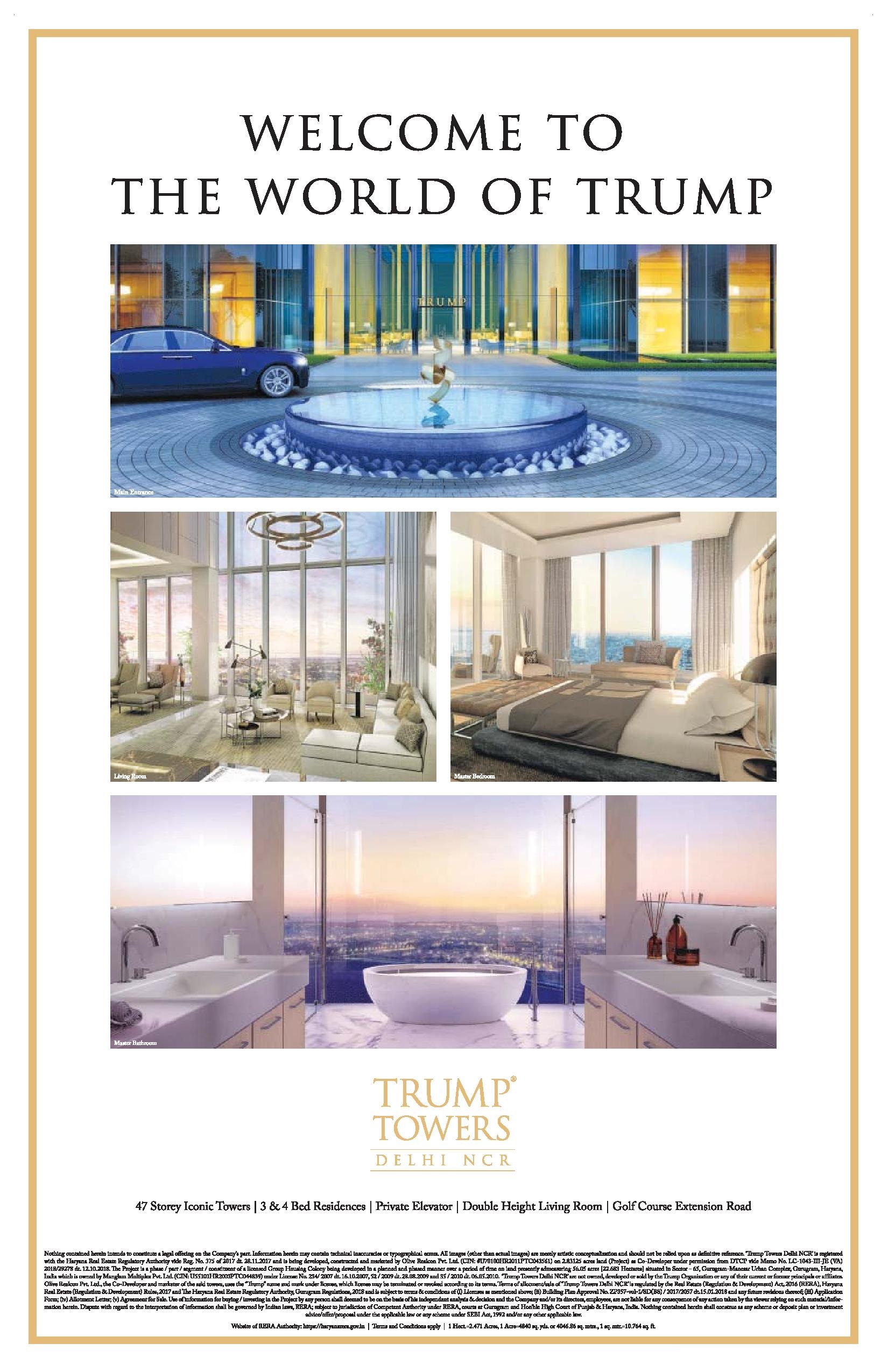 Trump Towers introducing 3 & 4 bedroom residences in Gurgaon