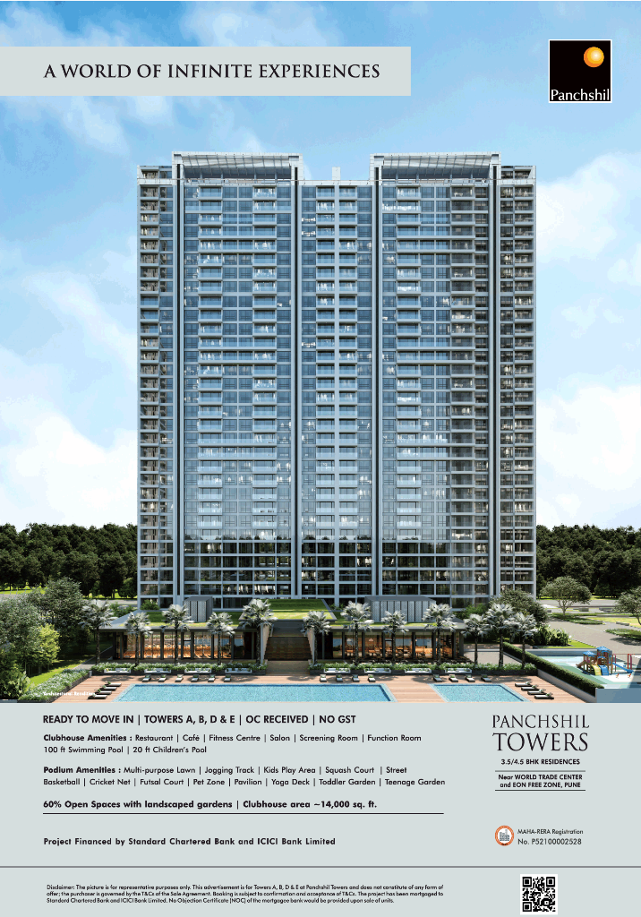 Book 3.5 and 4.5  BHK residences at Panchshil Towers in Pune