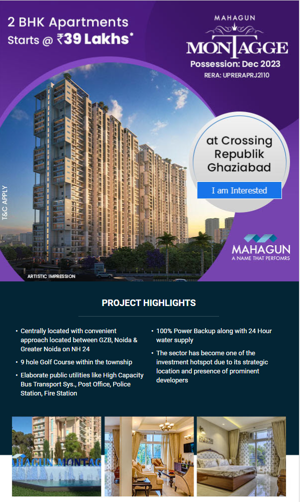 Book 2 BHK apartments starting Rs 39 Lac onwards at Mahagun Montage in Ghaziabad