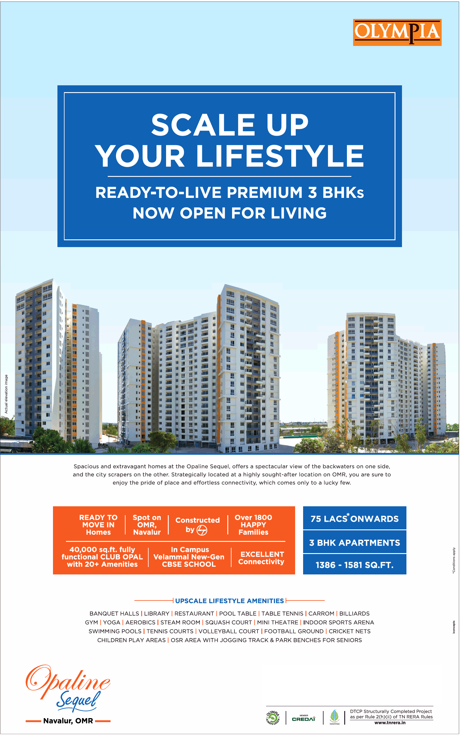 Ready-to-live premium 3 BHKs now open for living at Olympia Opaline Sequel in Chennai Update