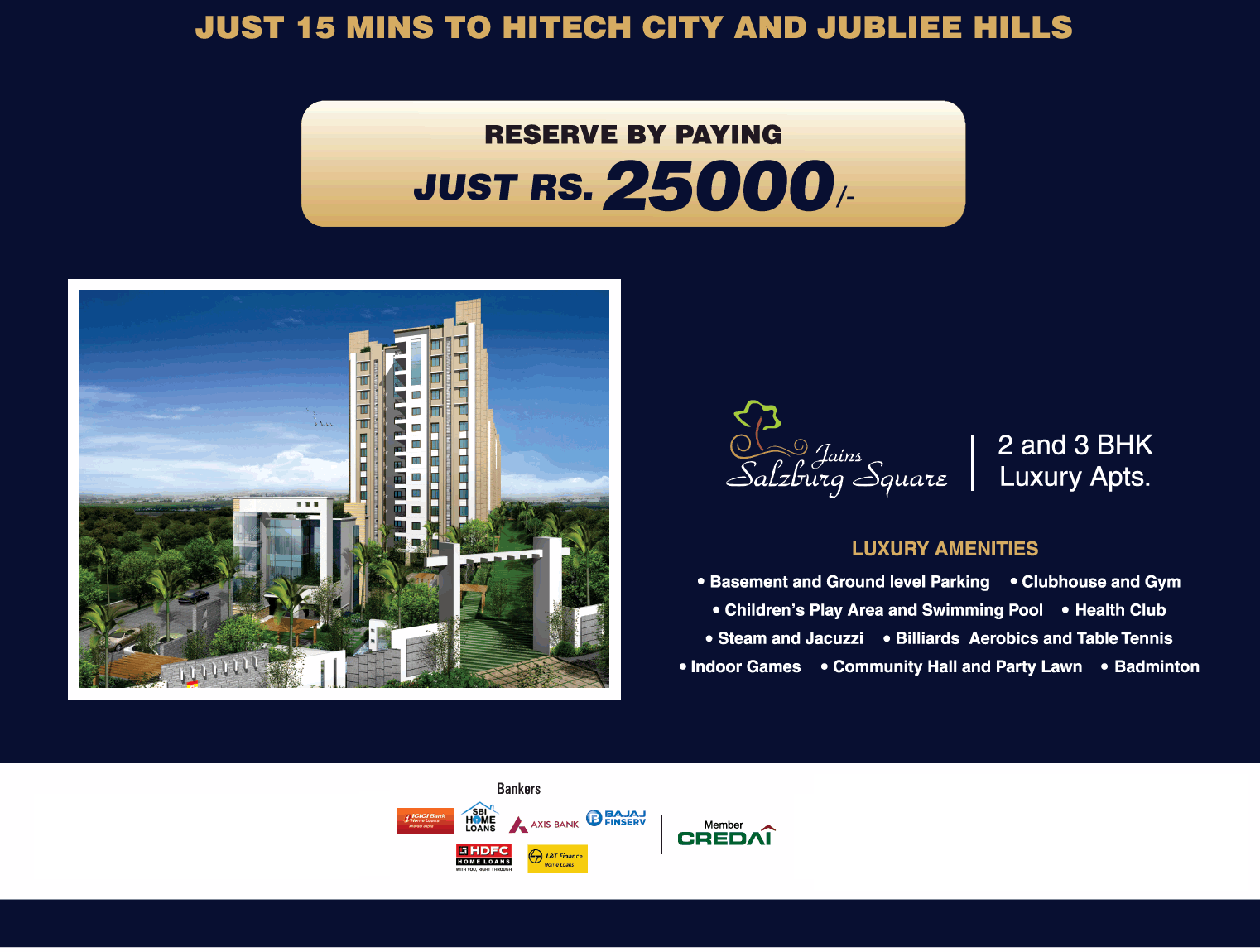 Book 2 and 3 BHK Luxury Apts. at Jains Salzburg Square, Hyderabad