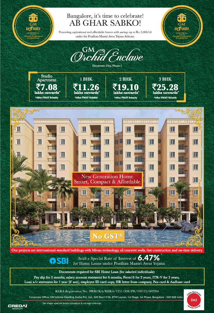 GM Orchid Enclave offers no GST in Electronic City, Phase-1, Bangalore Update