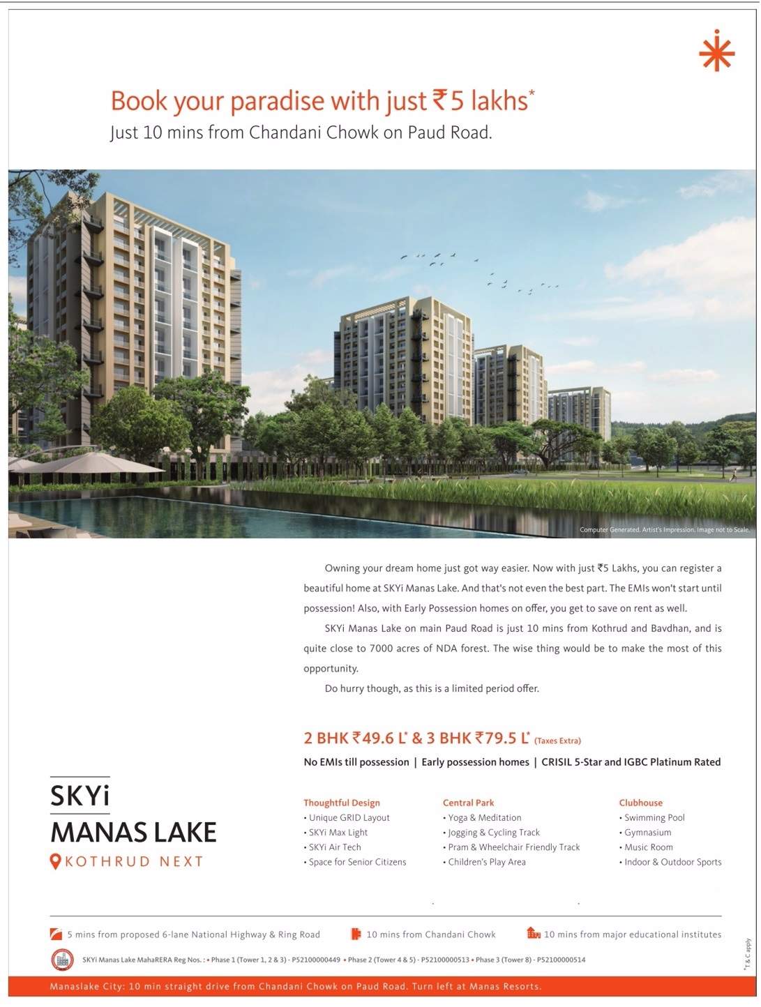 Book your paradise with just Rs. 5 Iakhs at SkYi Manas Lake in Pune