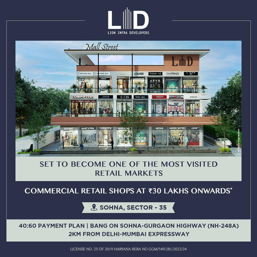 Mall Street by Lion Infra Presents commercial retail shops 30 Lac* onwards at Sohna, Sector 35, Gurgaon