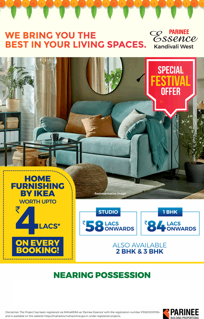 Furnishing by IKEA worth up to Rs 4 Lac on every booking at Parinee Essence, Mumbai