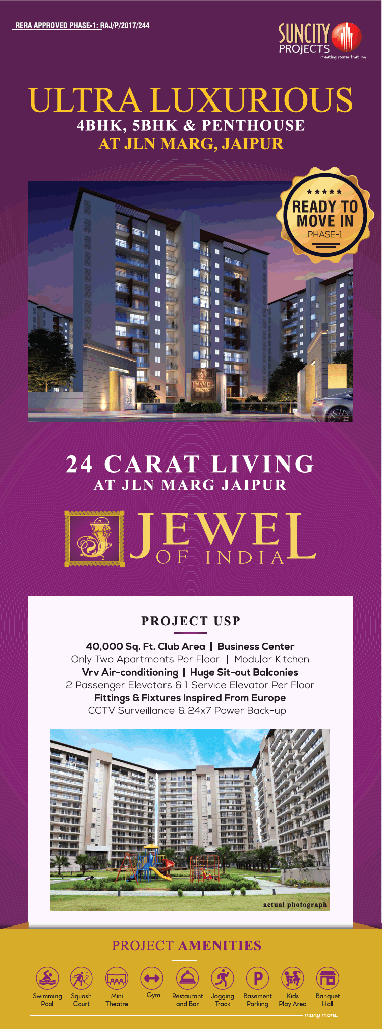 Ultra luxurious  4BHK, 5BHK, and penthouse at Suncity Jewel of India in Jaipur