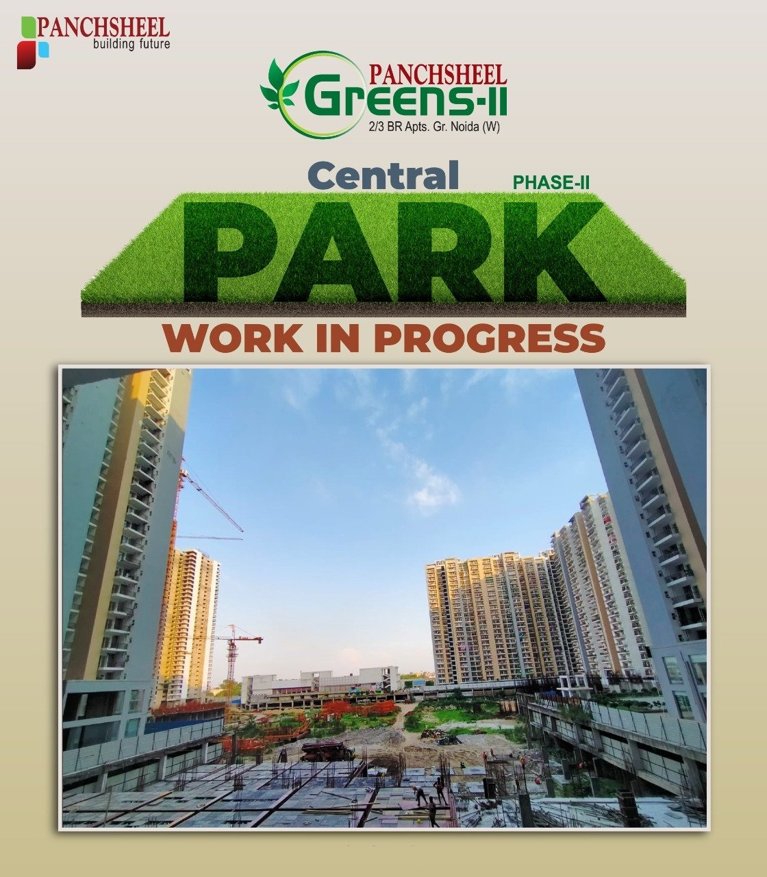 Central Park work in progress at Panchsheel Greens 2, Greater Noida West