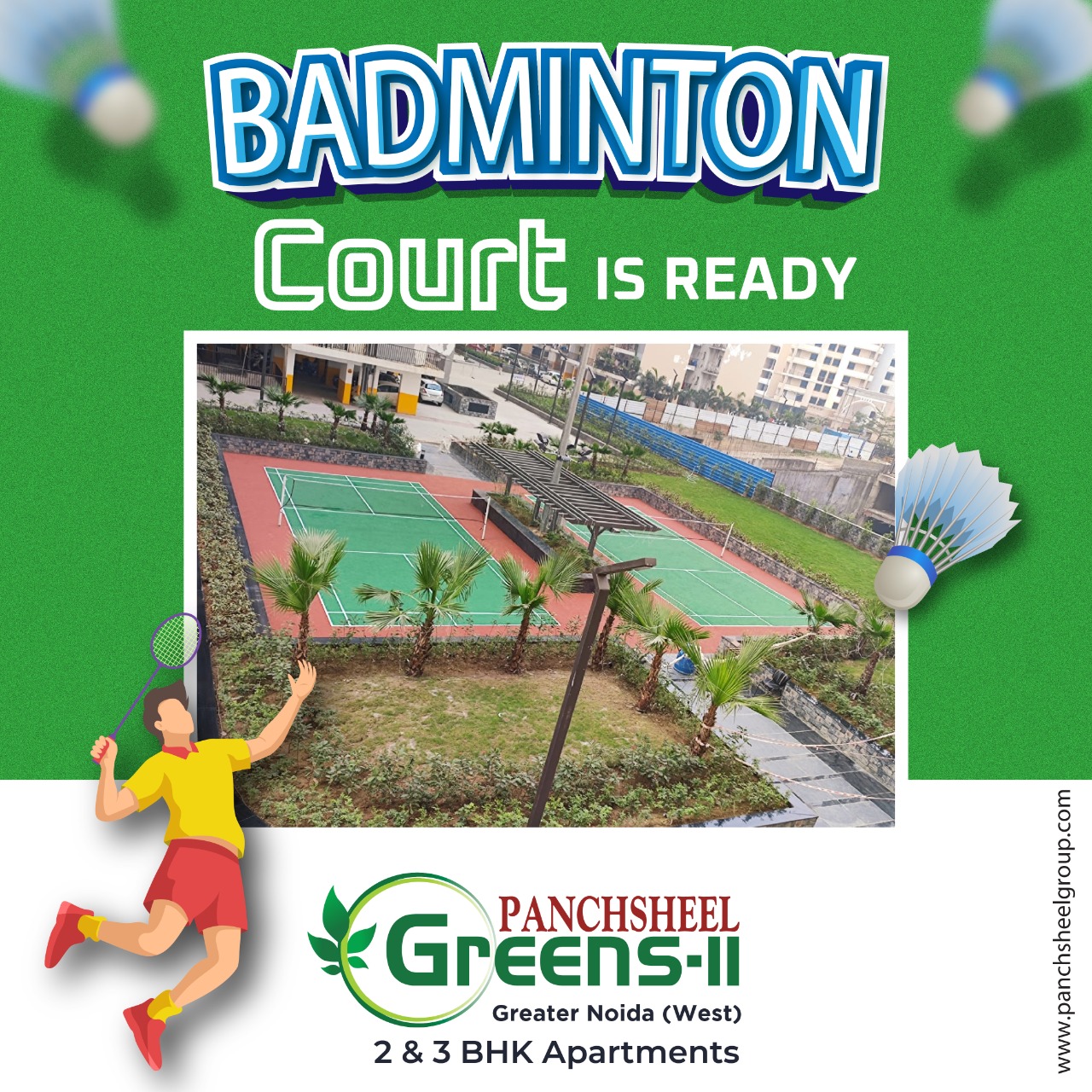 Badminton court is ready for resident at Panchsheel Greens 2, Greater Noida