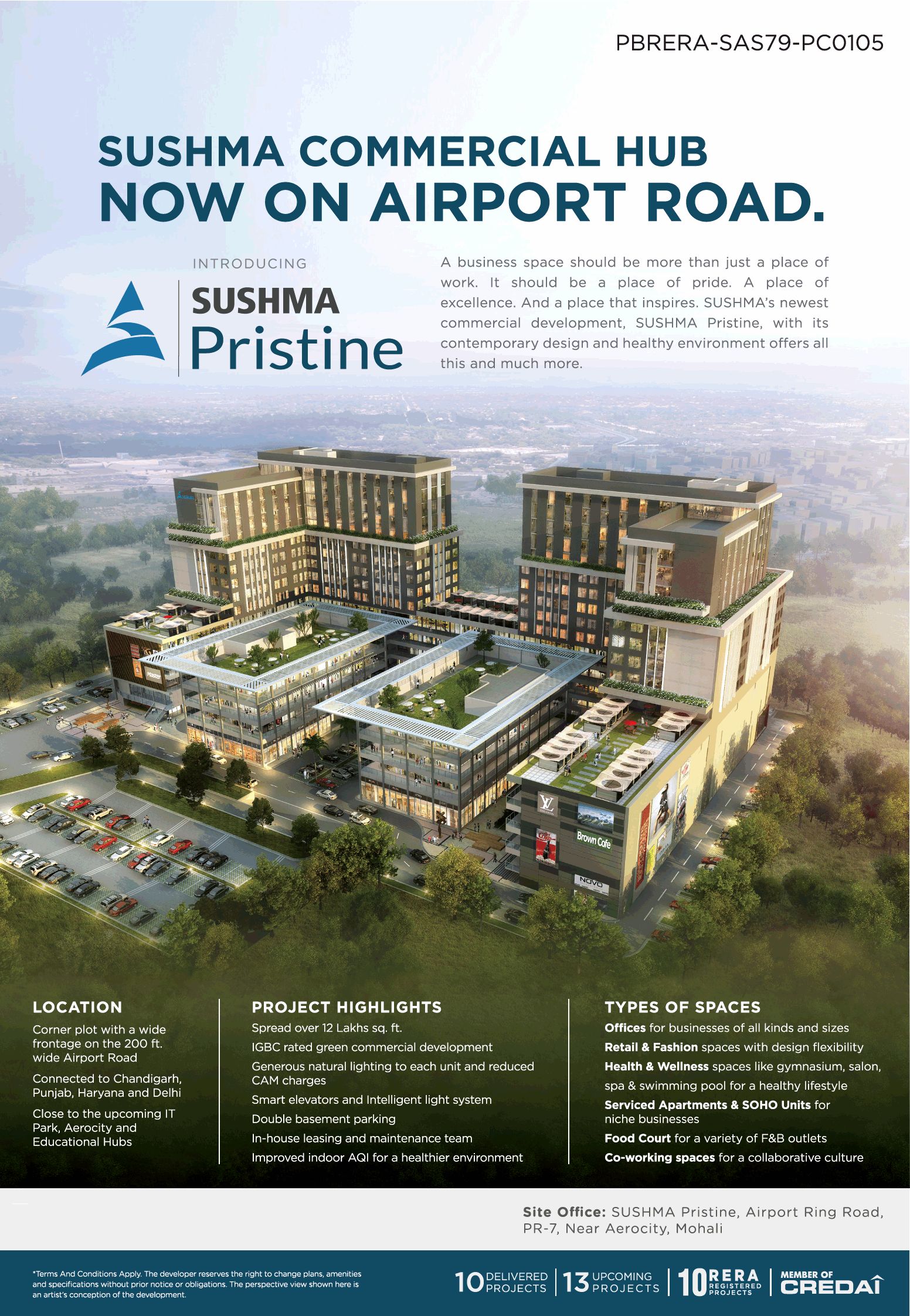 Introducing Sushma Pristine commercial hub now on Airport Road, Zirakpur