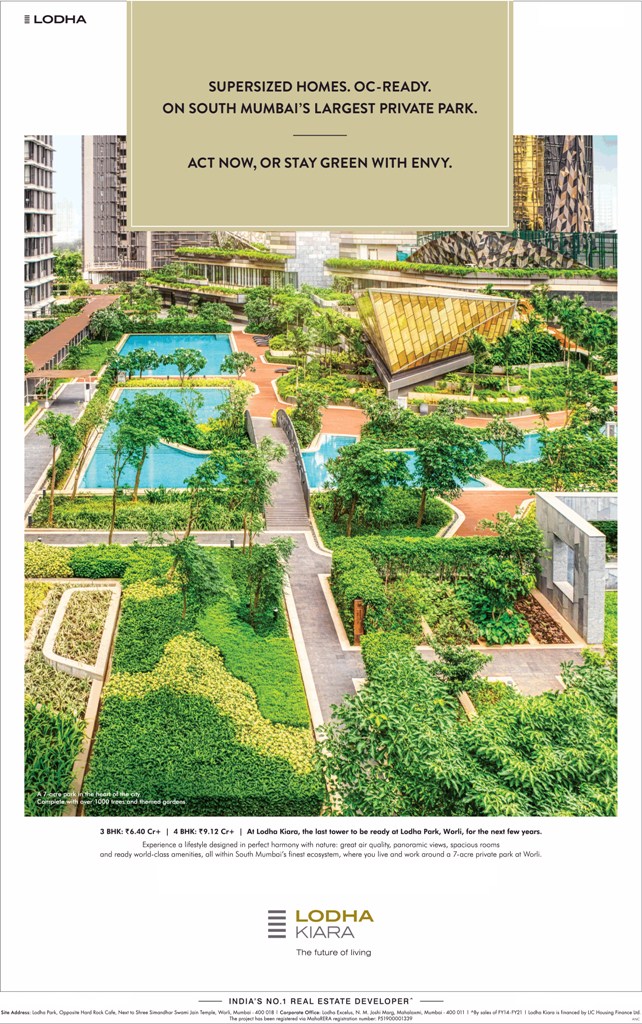 Supersized homes. oc-ready. on south Mumbai's largest private park at Lodha Kiara