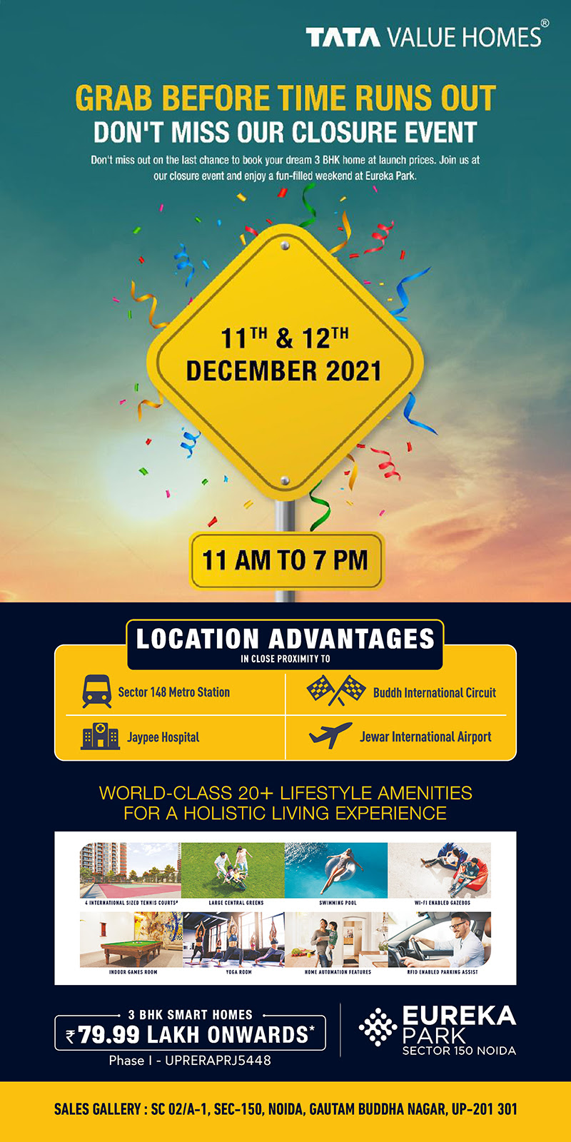 Book 3 BHK smart homes Rs 79.99 Lac onwards at Tata Eureka Park, Noida