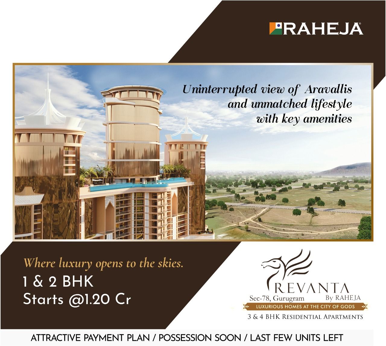 Uninterrupted view of aravallis and unmatched lifestyle with key amenities at Raheja Revanta in Gurgaon