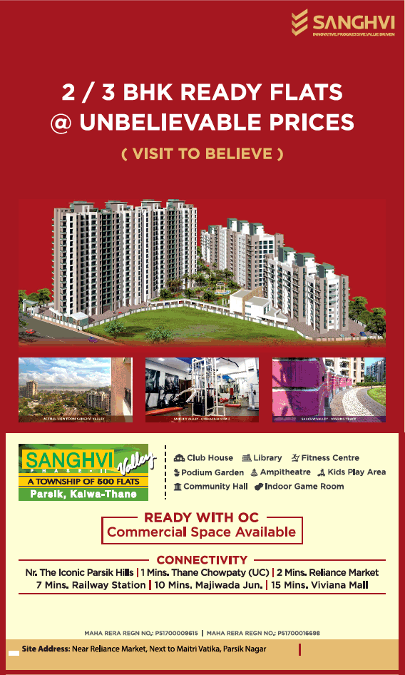 Book 2/3 BHK ready flats unbelievable prices at Sanghvi Valley, Mumbai
