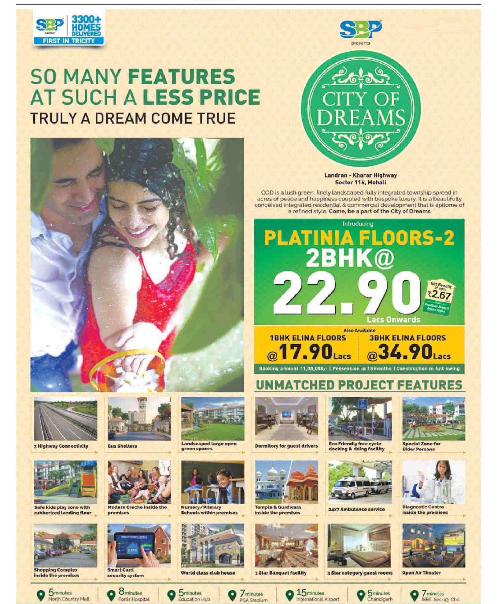 Many features at such less price is truly a dream come true at SBP City Of Dreams in Mohali