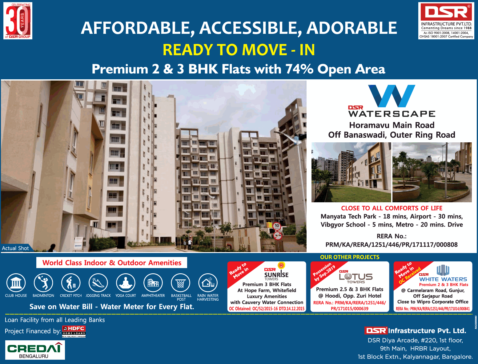 DSR Waterscape premium 2 & 3 bhk flats with 74% open area in Bangalore