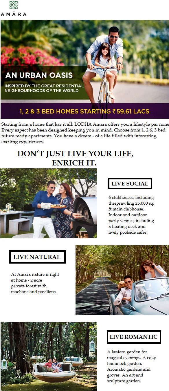 Lodha Amara is the latest Uthopian style Urban Oasis development at Kolshet Road, Mumbai