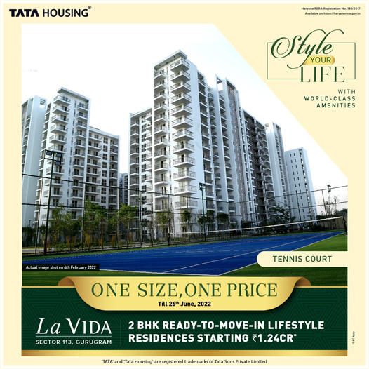 Ready to move in 2 BHK lifestyle residences Rs 1.24 Cr at Tata La Vida, Gurgaon