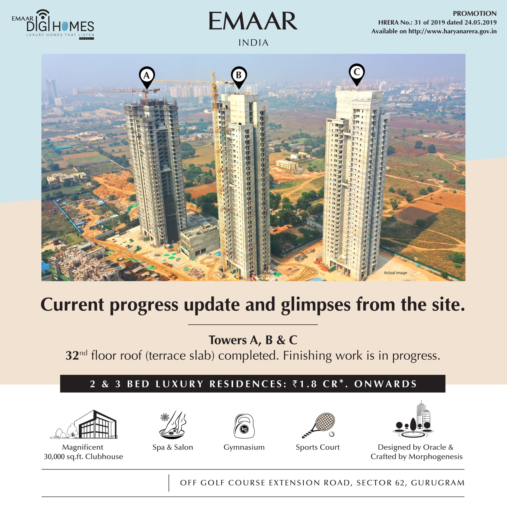 Current progress update and glimpses from the site at Emaar Digi Homes in Gurgaon