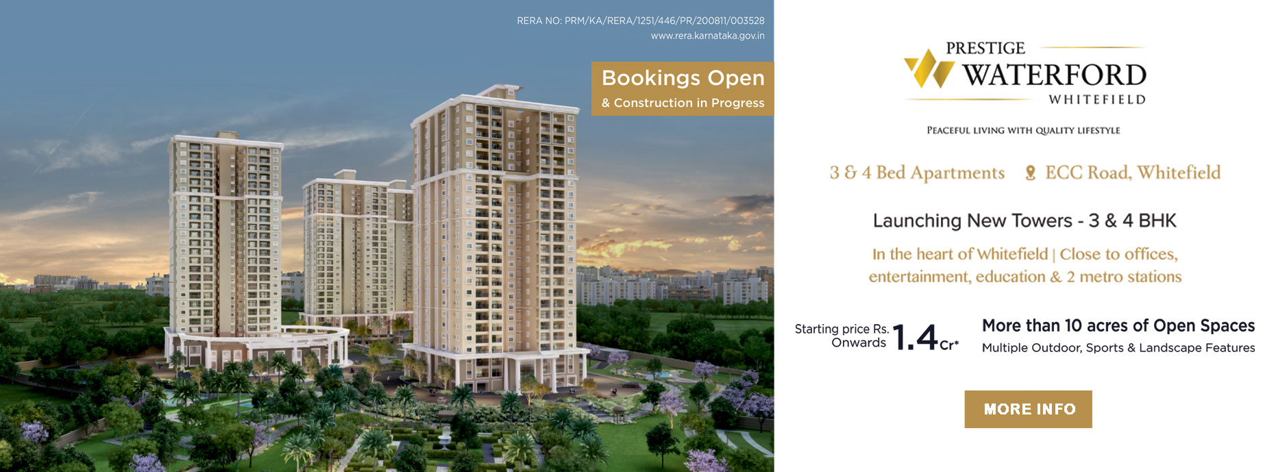 Bookings open & construction in progress at Prestige Waterford, Bangalore
