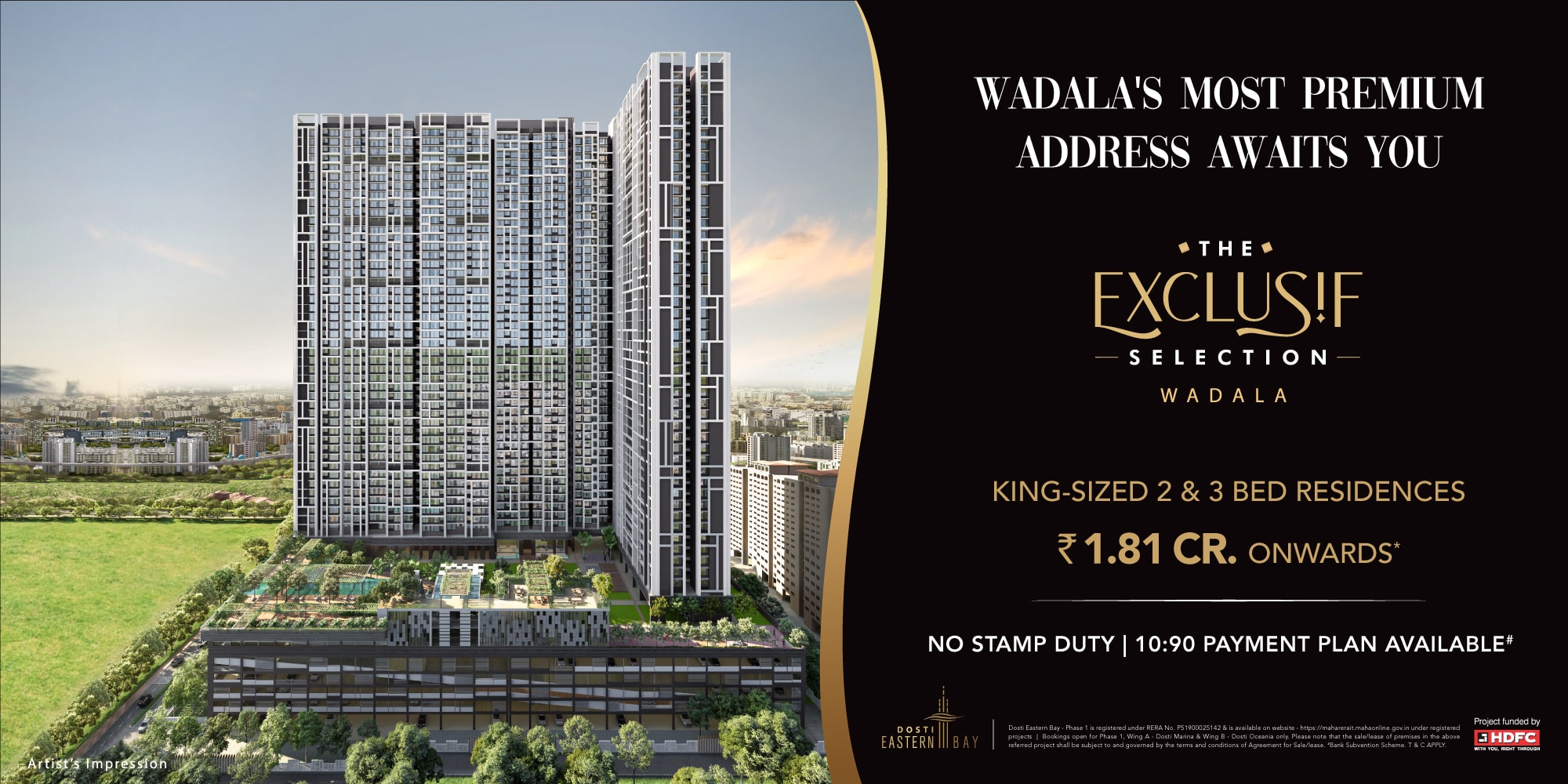 No stamp duty, 10:90 payment plan available at Dosti Eastern Bay, Mumbai