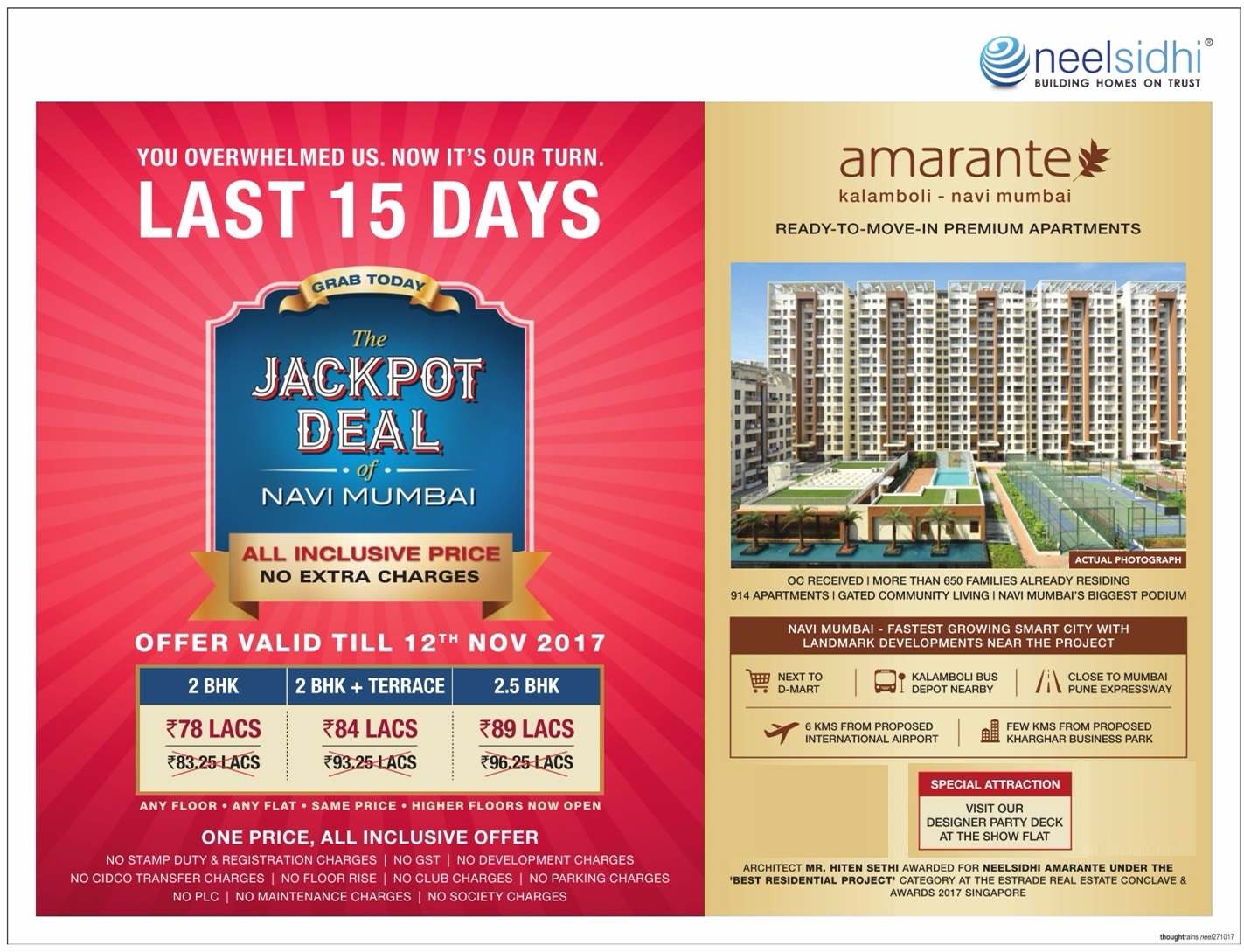 Grab today The Jackpot Deal at Neelsidhi Amarante in Navi Mumbai Update