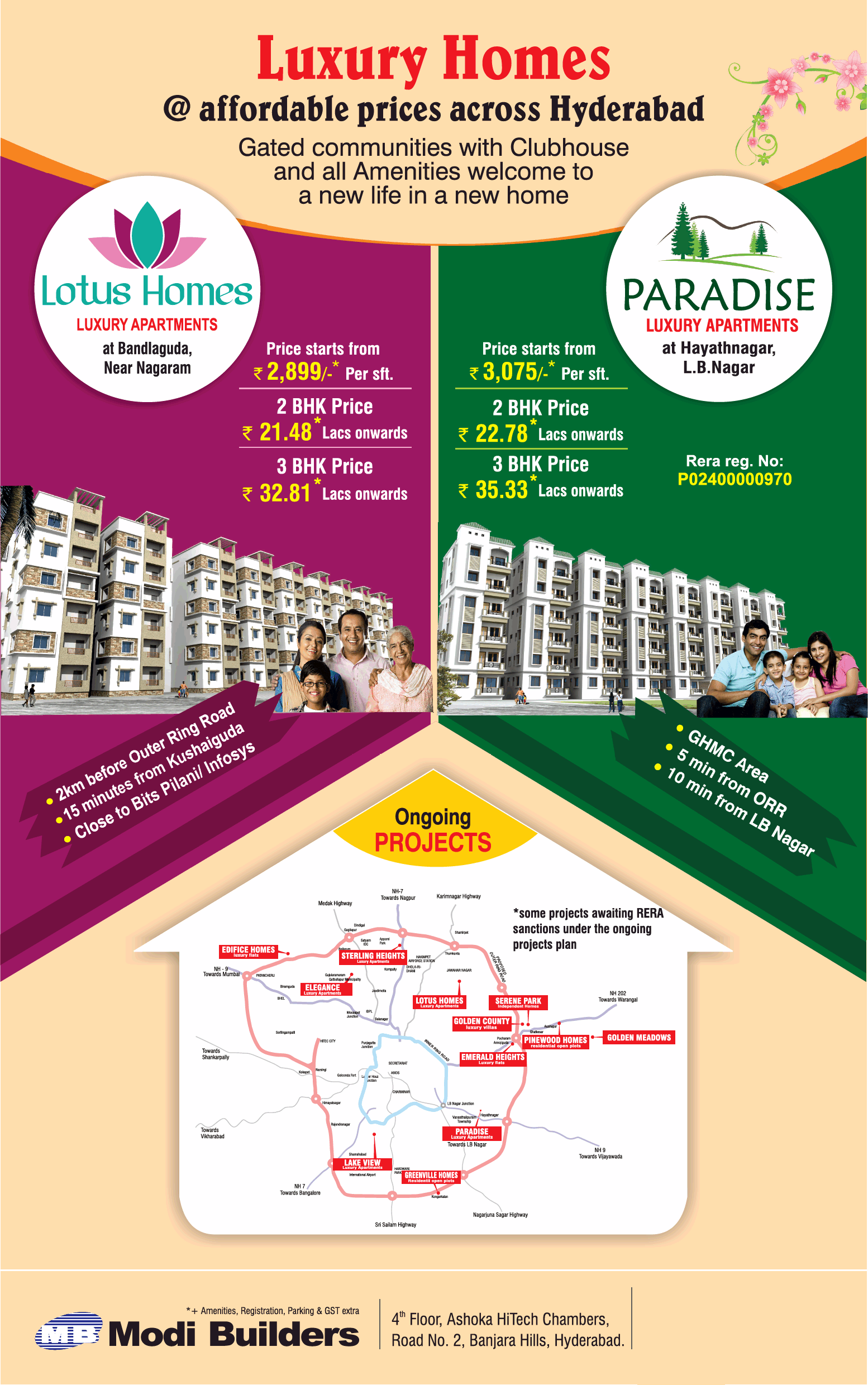 Luxury homes at affordable prices by Modi Builders, Hyderabad