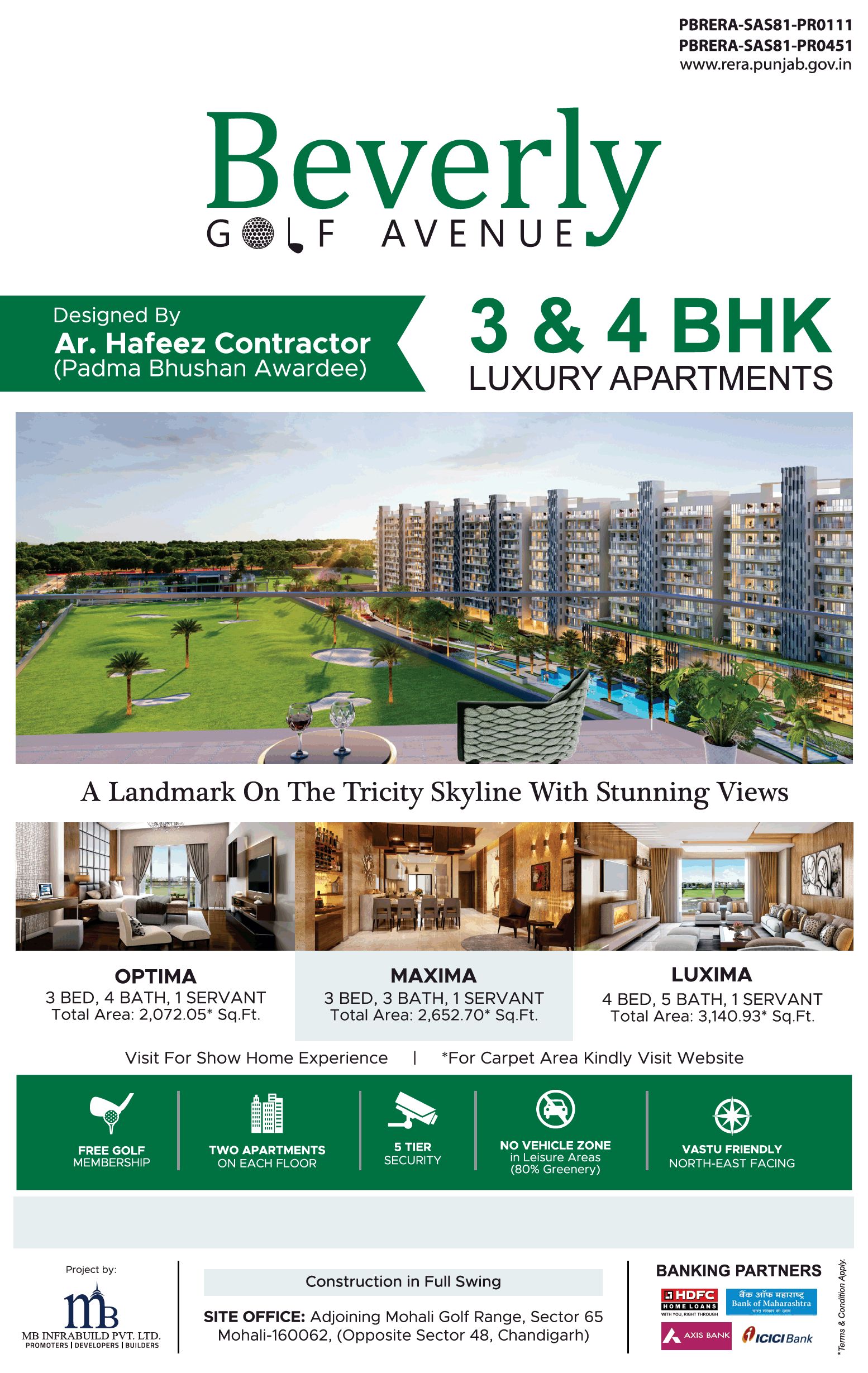 A landmark on the tricity skyline with stunning views at MB Beverly Golf Avenue, Mohali Update