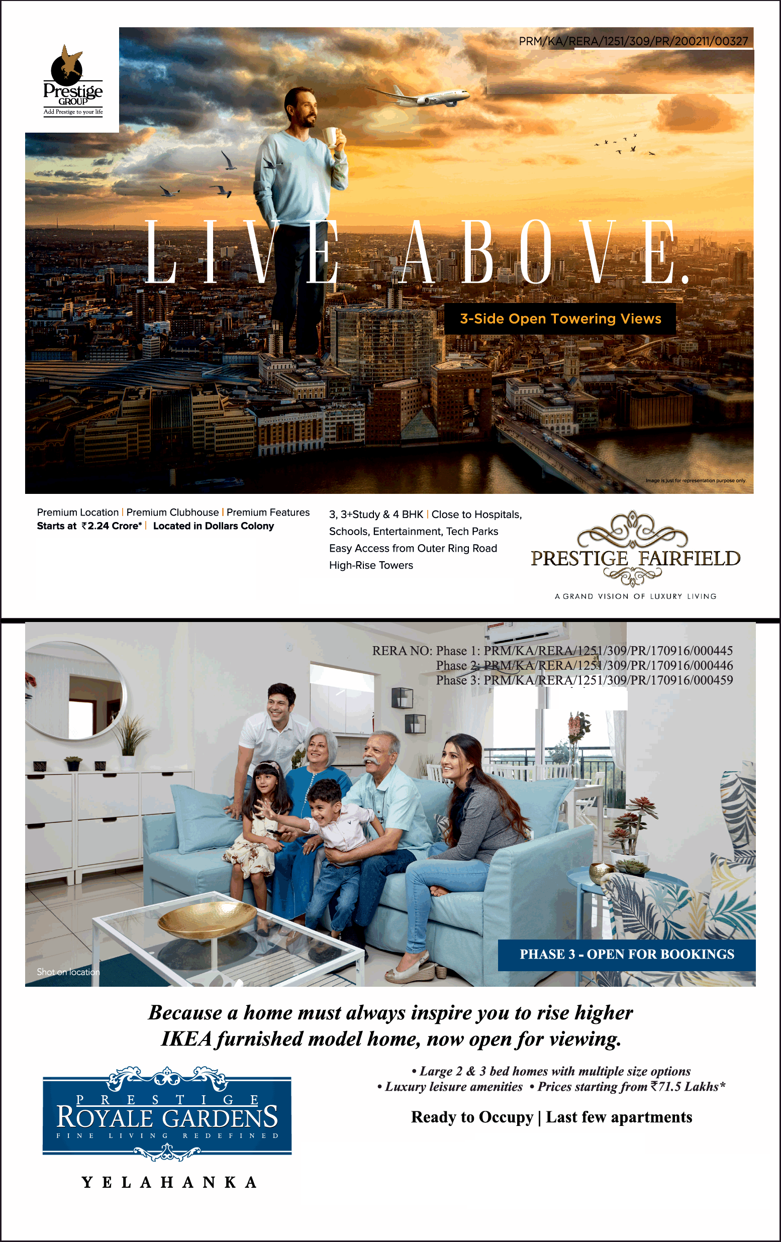 2, 3 BHK starting from Rs 71.5 Lakh at Prestige Royale Gardens in Bangalore Update