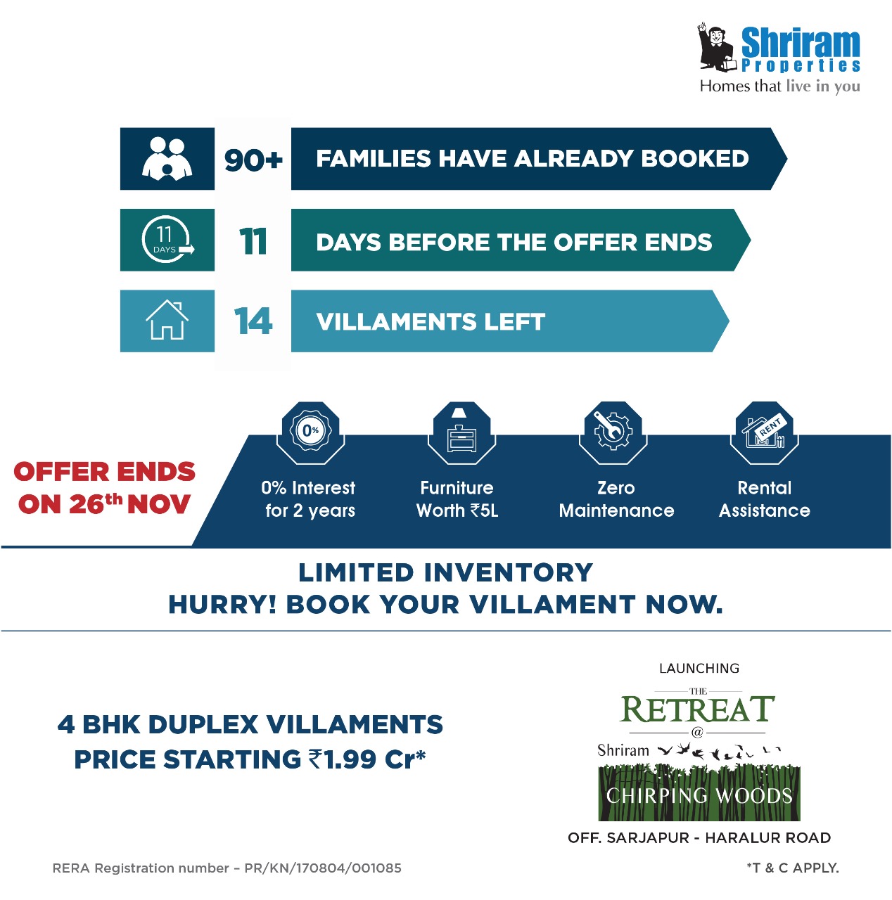 Book your villaments now before the offer ends at Shriram Chirping Woods in Bangalore