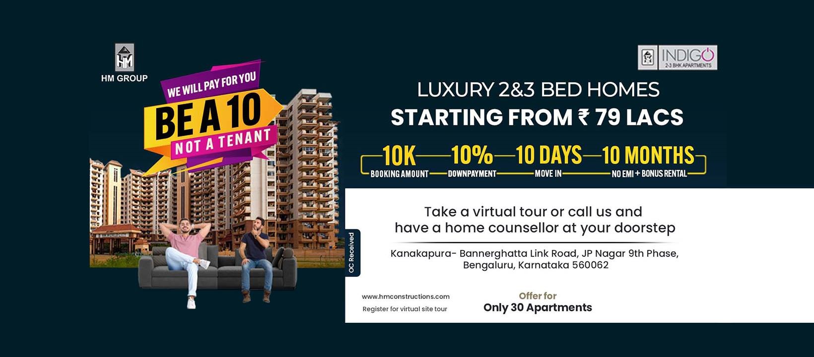 Luxurious 2 and 3 BHK home Starting Rs 79 Lac at HM Indigo, Bangalore