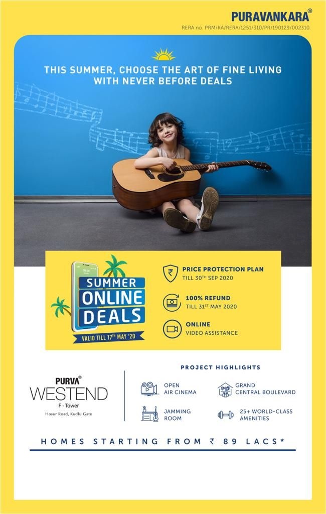 Summer online deals valid till 17th, May 2020 at Purva Westend, Bangalore