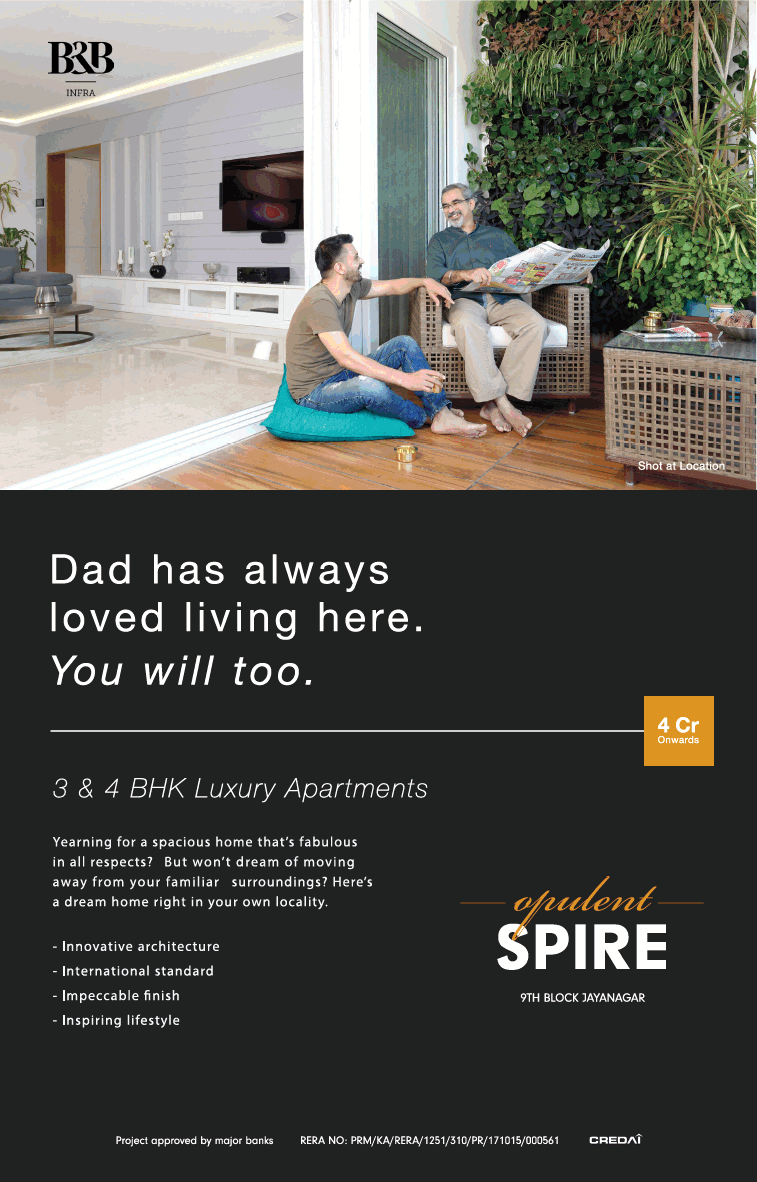 B And B Opulent Spire 3 and 4 BHK apartments Rs 4 in Bangalore