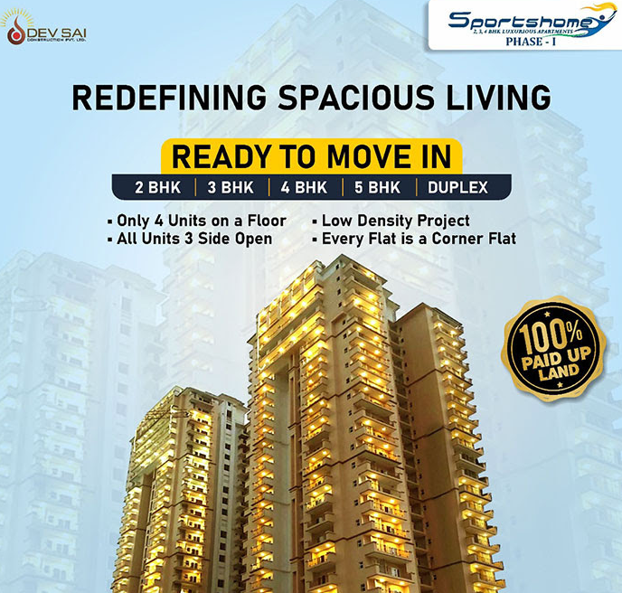 Ready to move in , 3, 4, 5 BHK & Duplex Rs Rs. 60 Lac onwards at Dev Sai Sports Home, Greater Noida