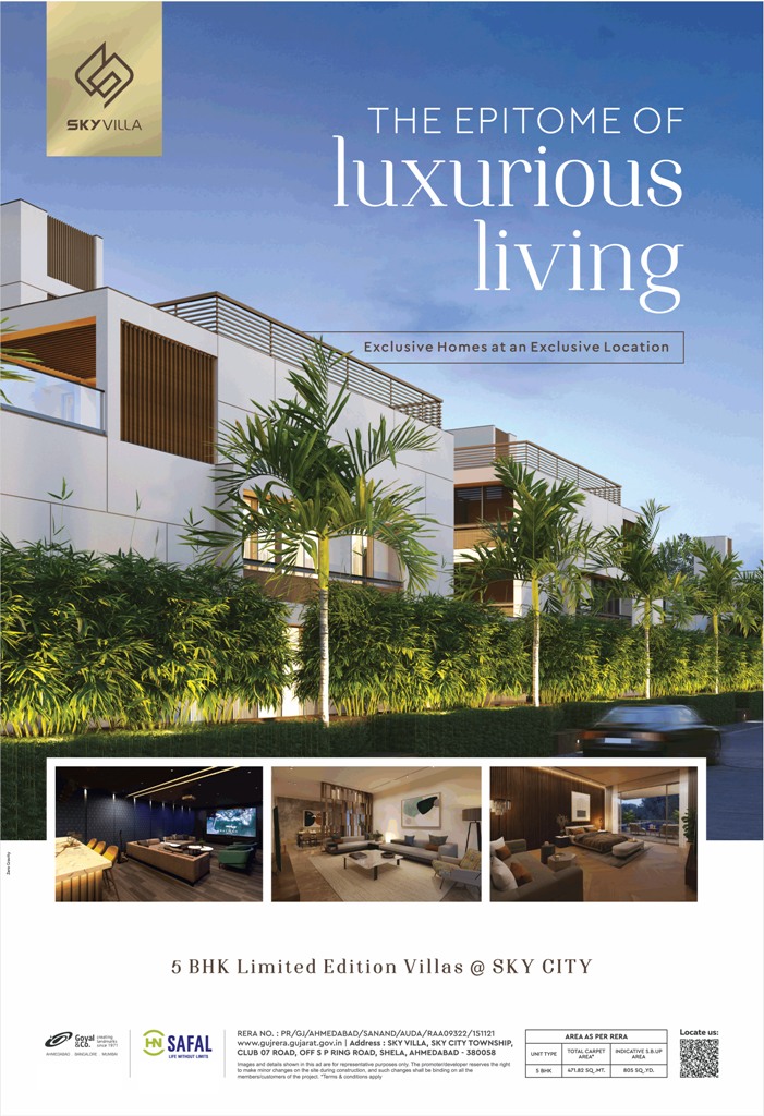 Exclusive homes at an exclusive location at Safal Sky Villa, Ahmedabad