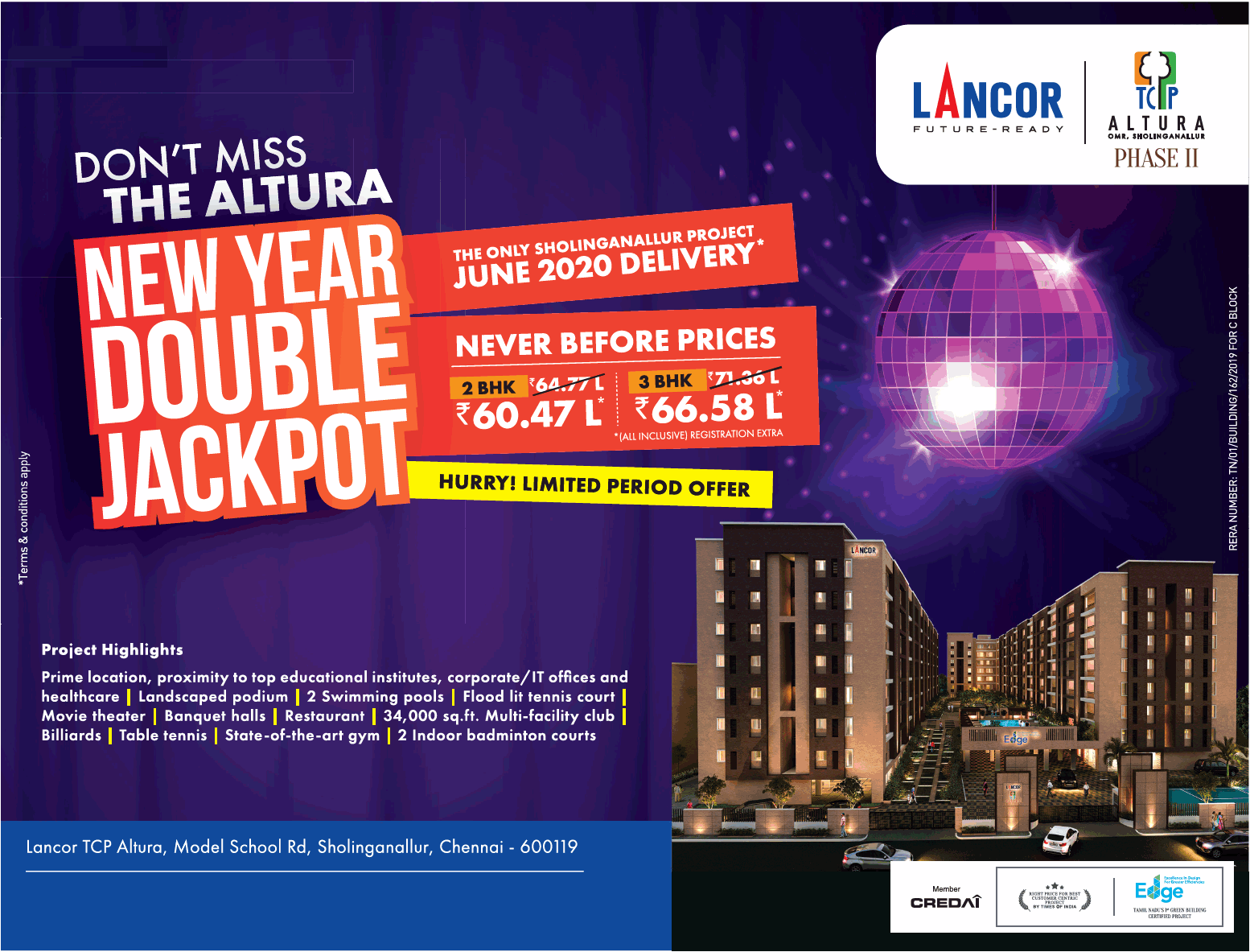 Book 2 & 3 bed residences starting Rs 60.47 Lac at Lancor TCP Altura, Chennai