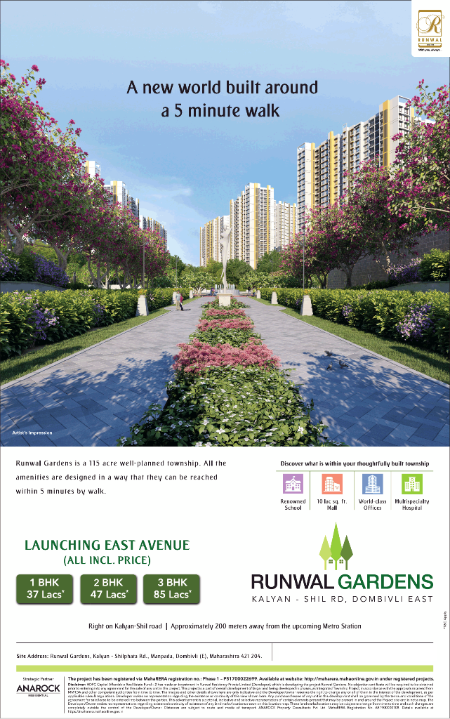 Launching east avenue Rs 37 (all incl. price) at Runwal Garden in Mumbai