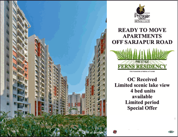 Ready to move apartments at Prestige Ferns Residency in Bangalore