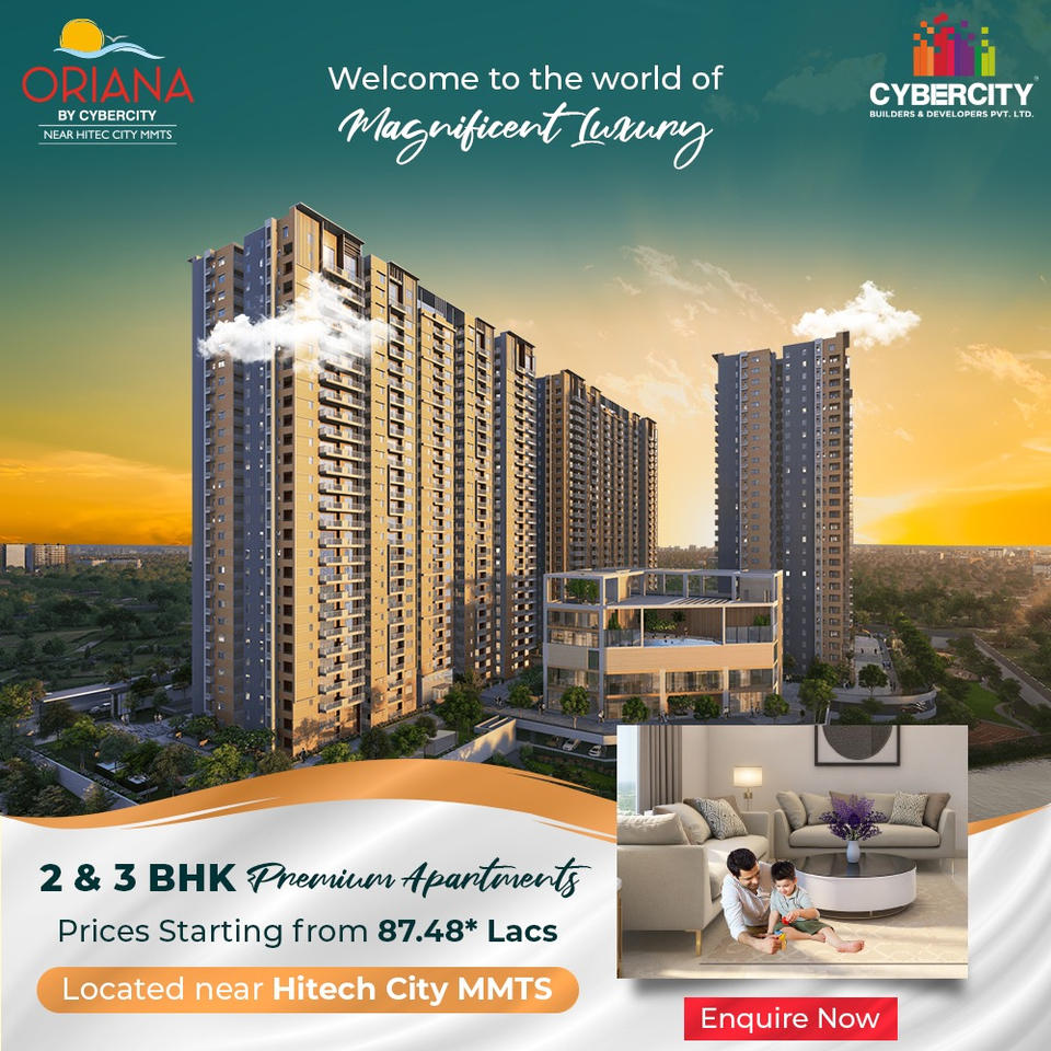 Book 2 & 3 BHK premium apartmentss price starting Rs 87.48 Lac at Cybercity Oriana, Hyderabad