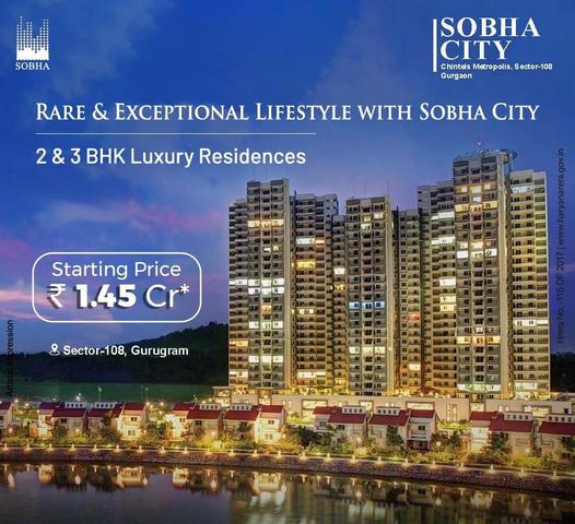 Exclusive 2 and 3 BHK luxury residences Rs 1.45 Cr at Sobha City in Sector 108, Gurgaon