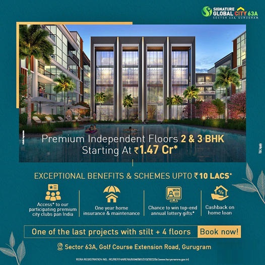 Ultra-Luxurious 2 & 3 BHK residences starting Rs 1.47 Cr at Signature Global City 63A, Gurgaon